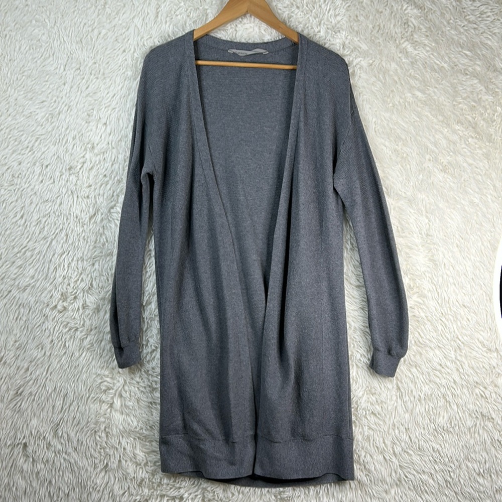 Athleta gray open front long cardigan sweater.